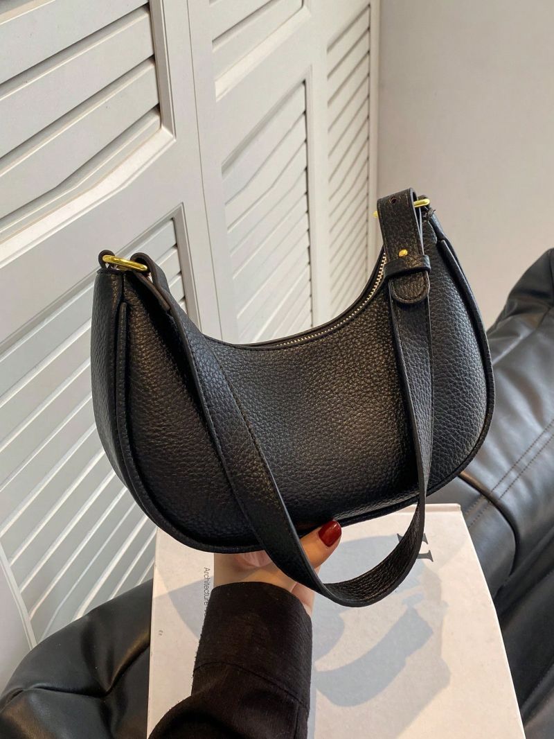 PU Hobo Bag Litchi Embossed Adjustable Strap