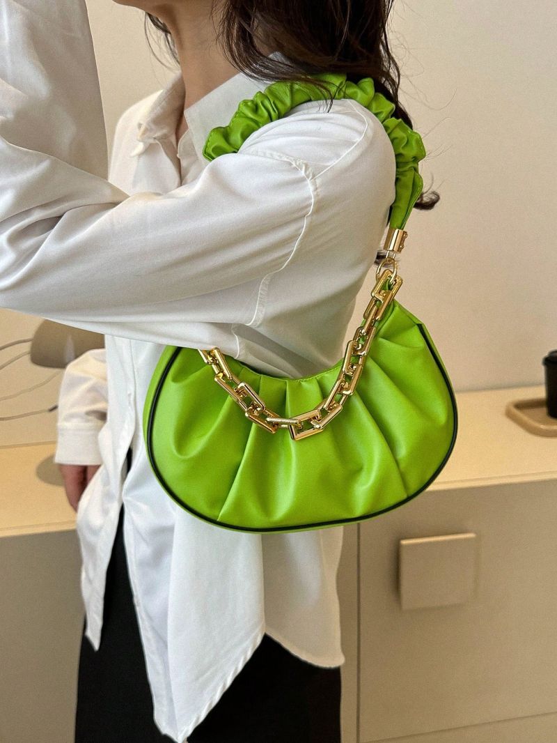 Minimalist Ruched Bag Medium Chain Decor Green