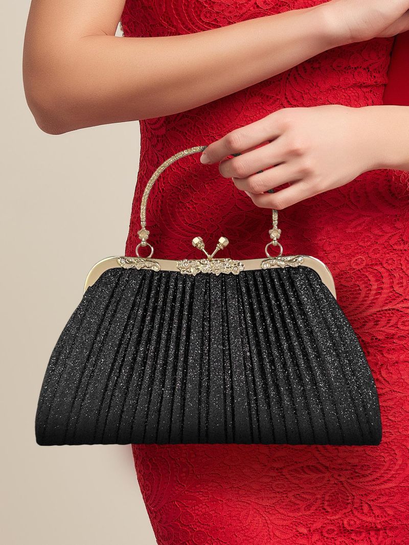 Medium Square Bag Glitter Design Kiss Lock For Prom