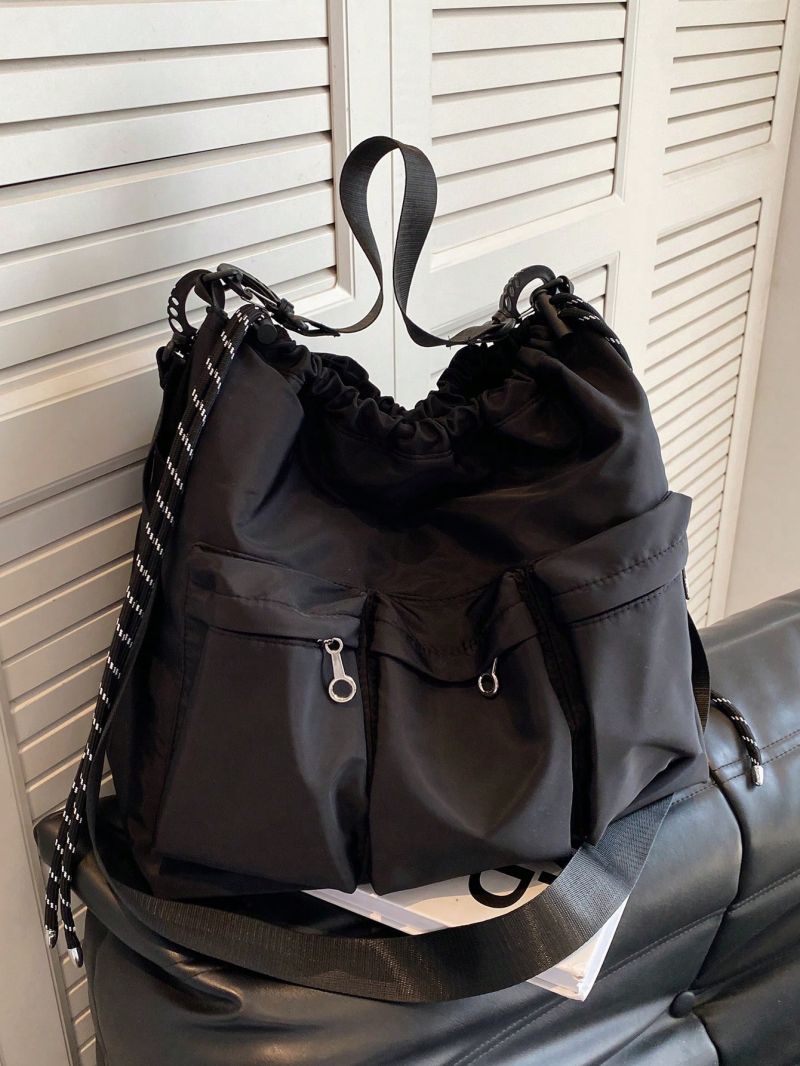 Oversized Hobo Bag Multi-Pocket Drawstring Design