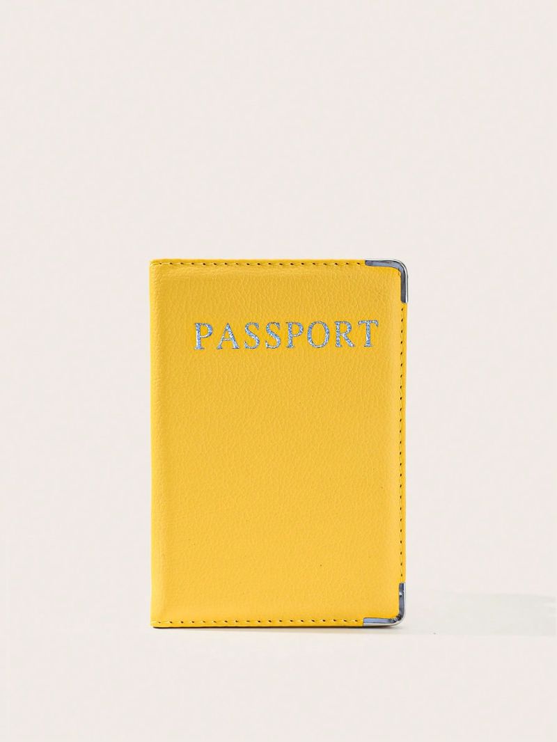 Litchi Embossed Passport Case Letter Graphic Metal Decor