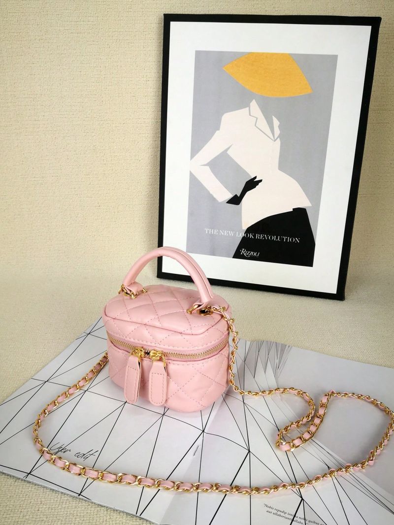 Mini Quilted Pattern Chain Bucket Bag Fashion Pink