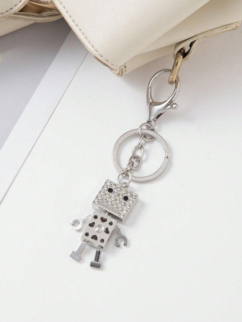 Robot Design Bag Charm Rhinestone Decor