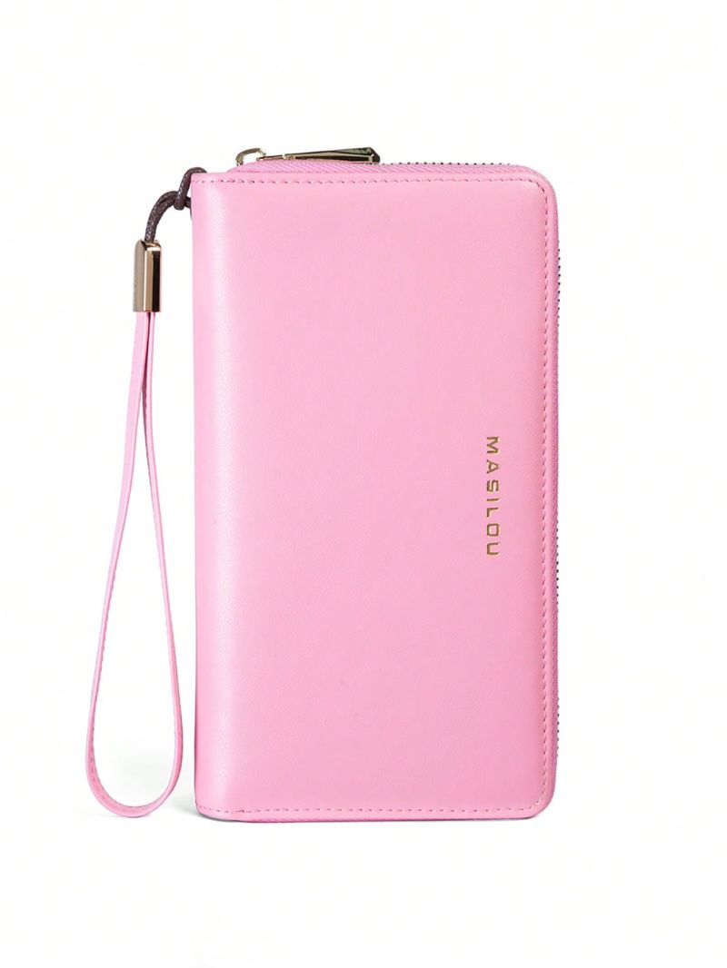 Letter Graphic Long Wallet Zipper Pink