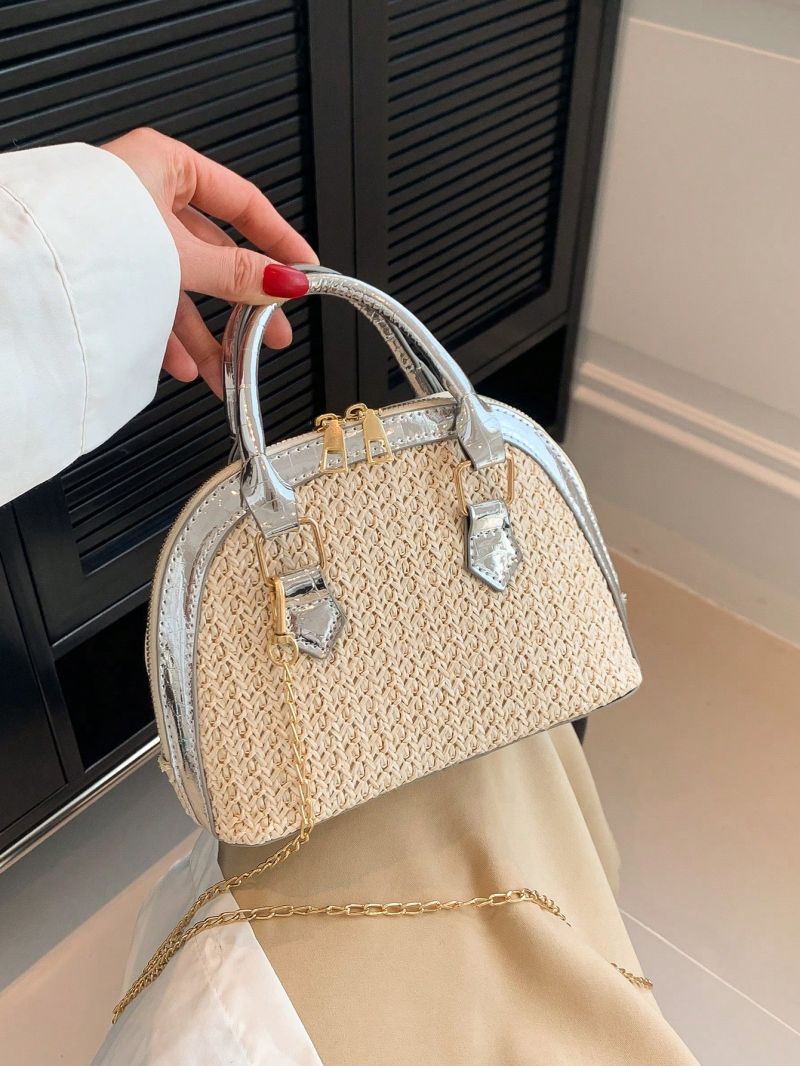 Contrast Binding Straw Bag Small Vacation