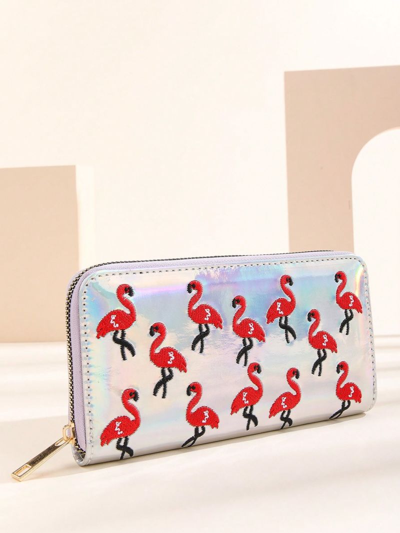 Flamingo Graphic Long Wallet Zipper Holographic