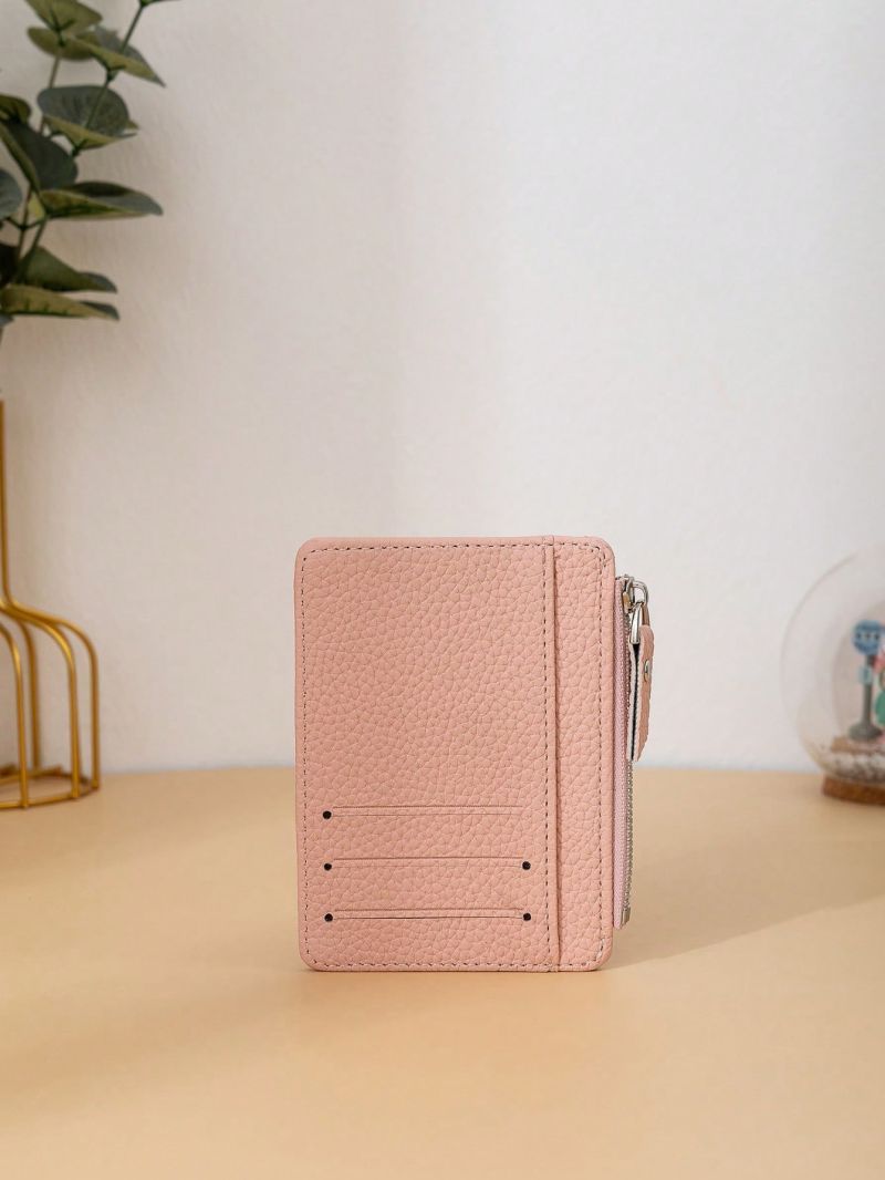 Minimalist Card Holder Pink Litchi Embossed