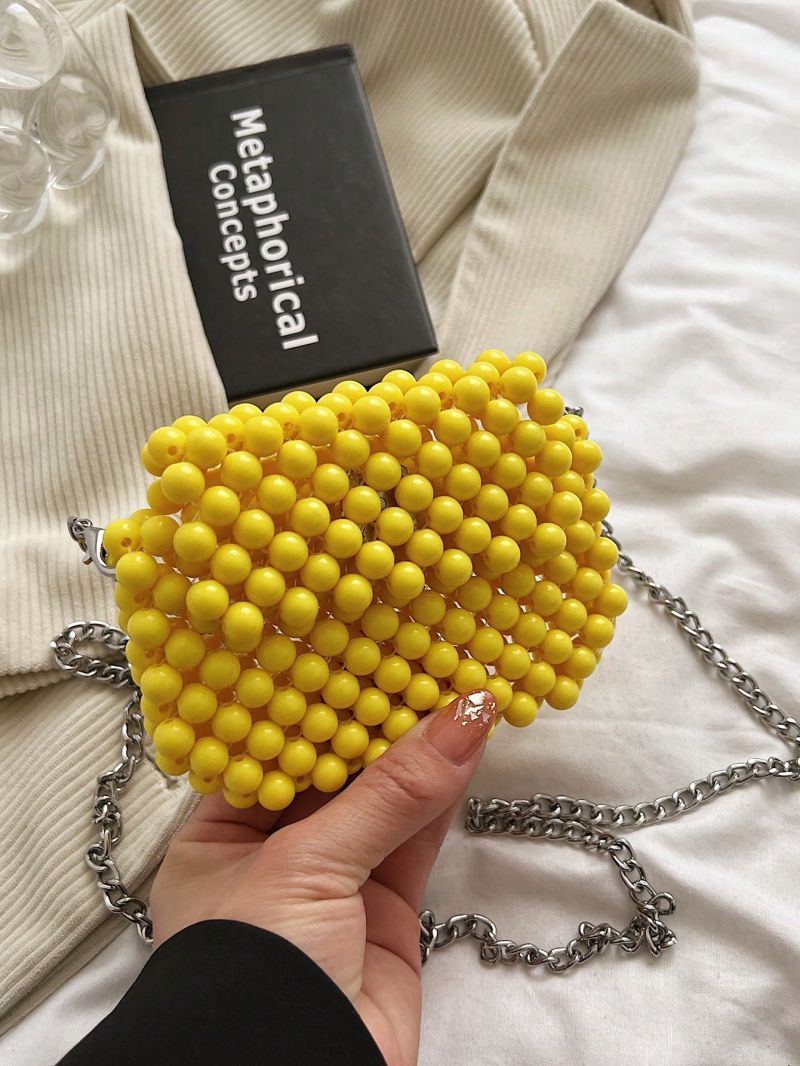 Mini Crossbody Bag Beaded Design Chain Strap