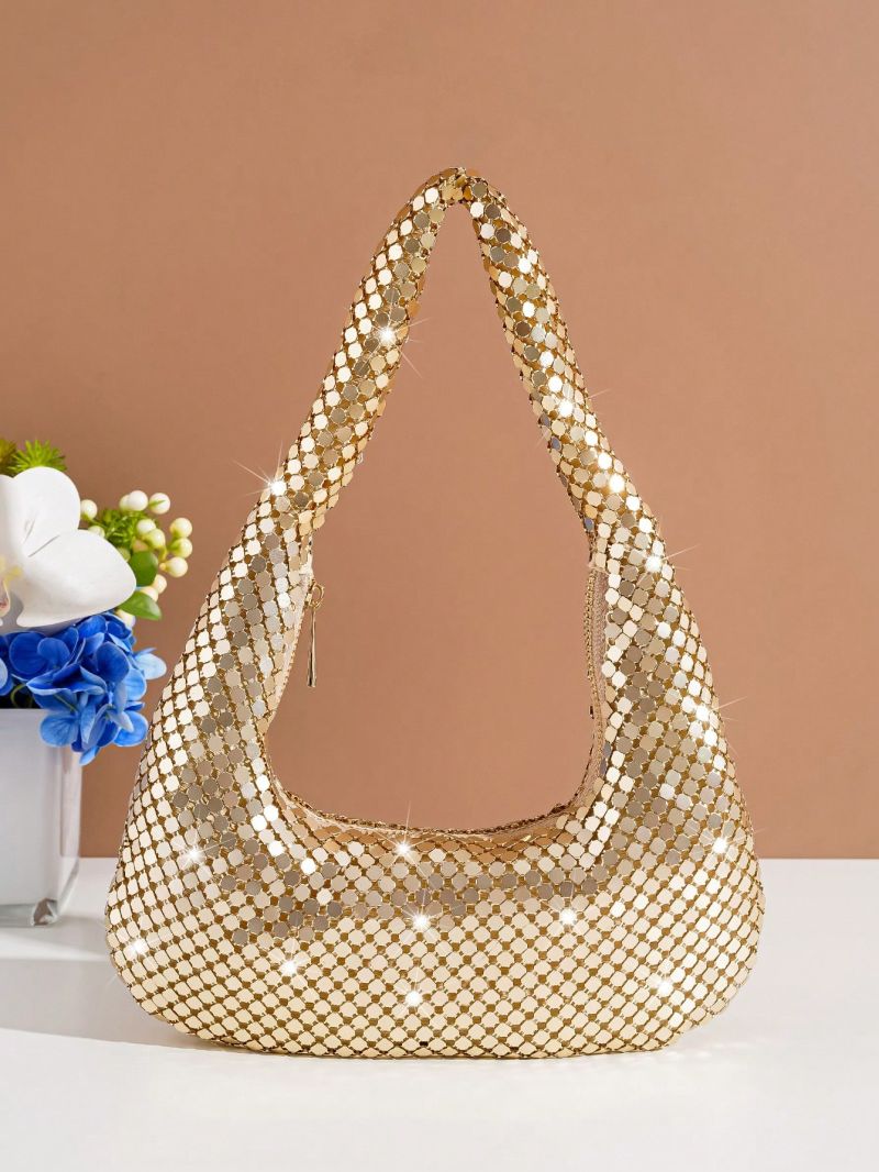 Gold Hobo Bag Sequins Decor For Party