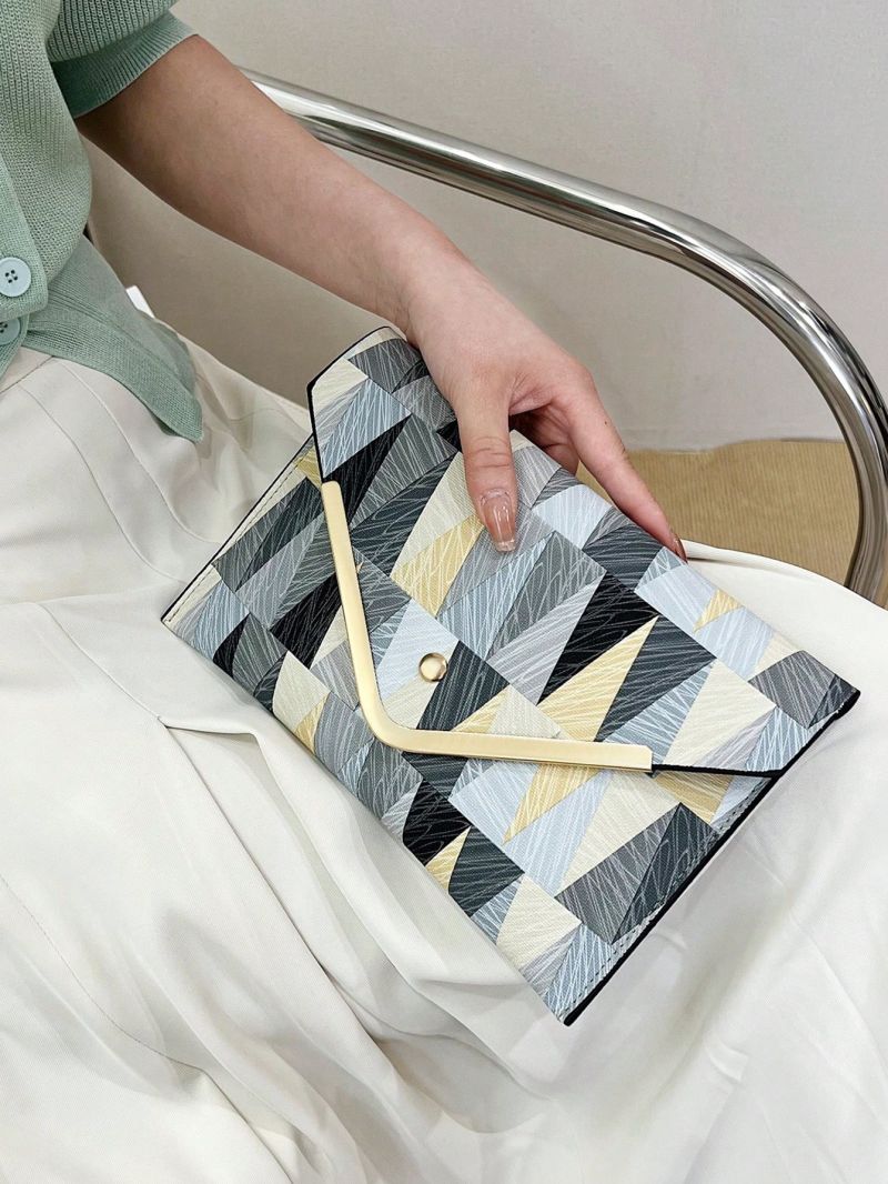 PU Envelope Bag Geometric Pattern Studded Decor
