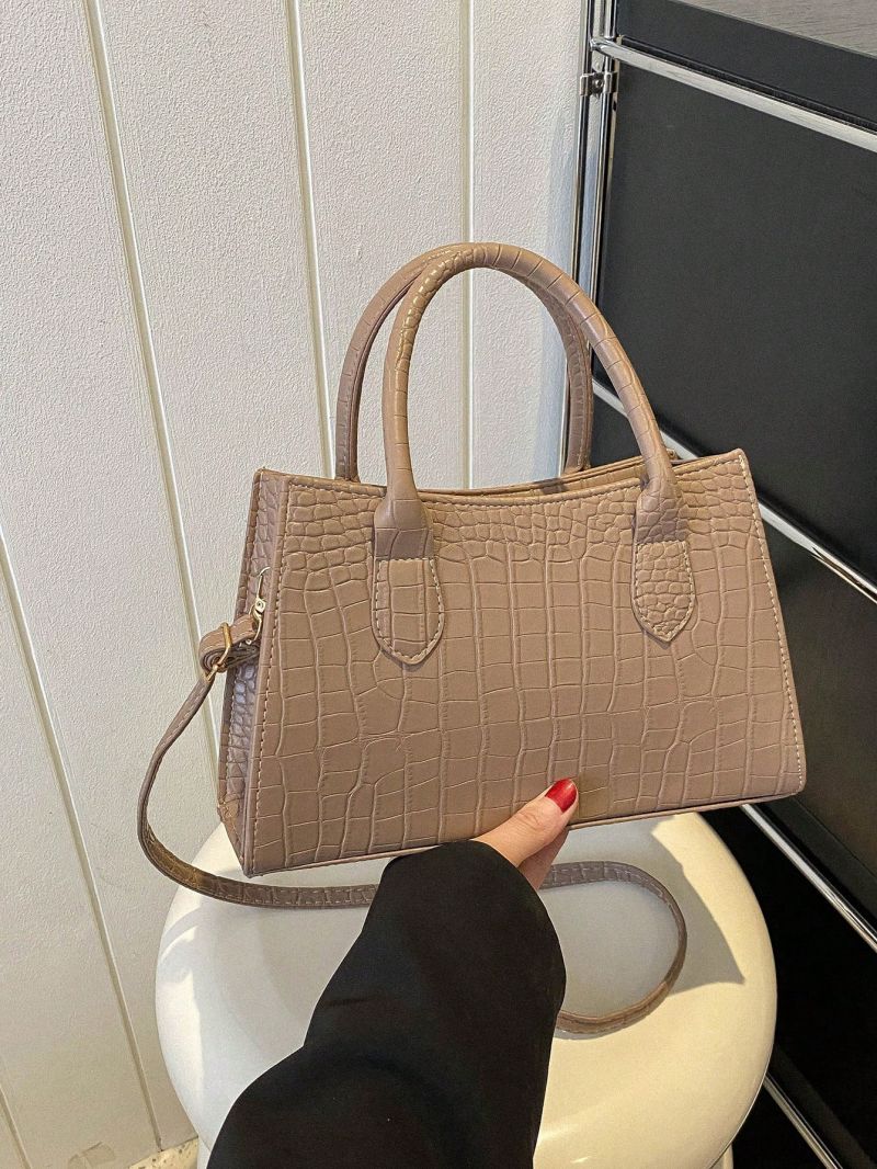 Crocodile Embossed Square Bag PU Double Handle
