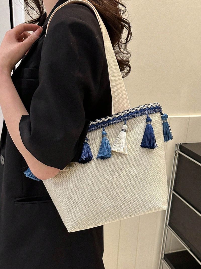 Tassel Decor Shopper Bag Canvas