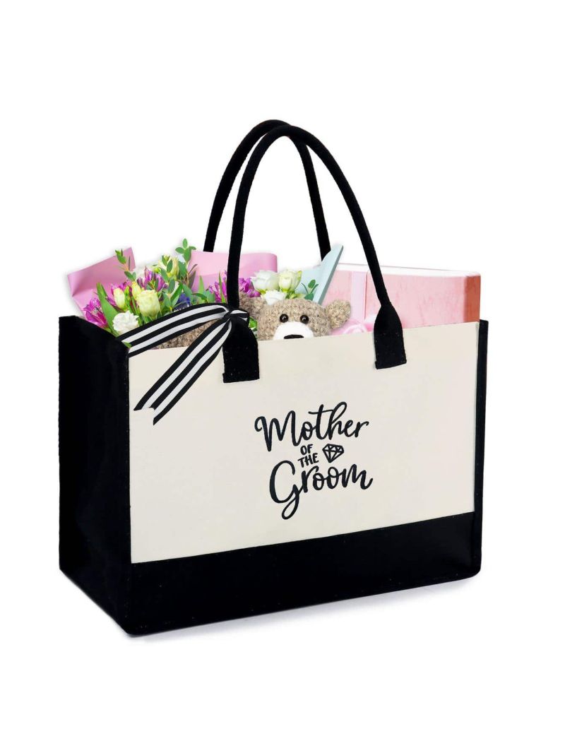 BeeGreen Tote Bag Embroidered 13oz Canvas Personalized Gift Engagement Wedding Honeymoon Gifts for Bachelorette Party Bridal Shower Gift, Newlyweds Present w Internal Pocket