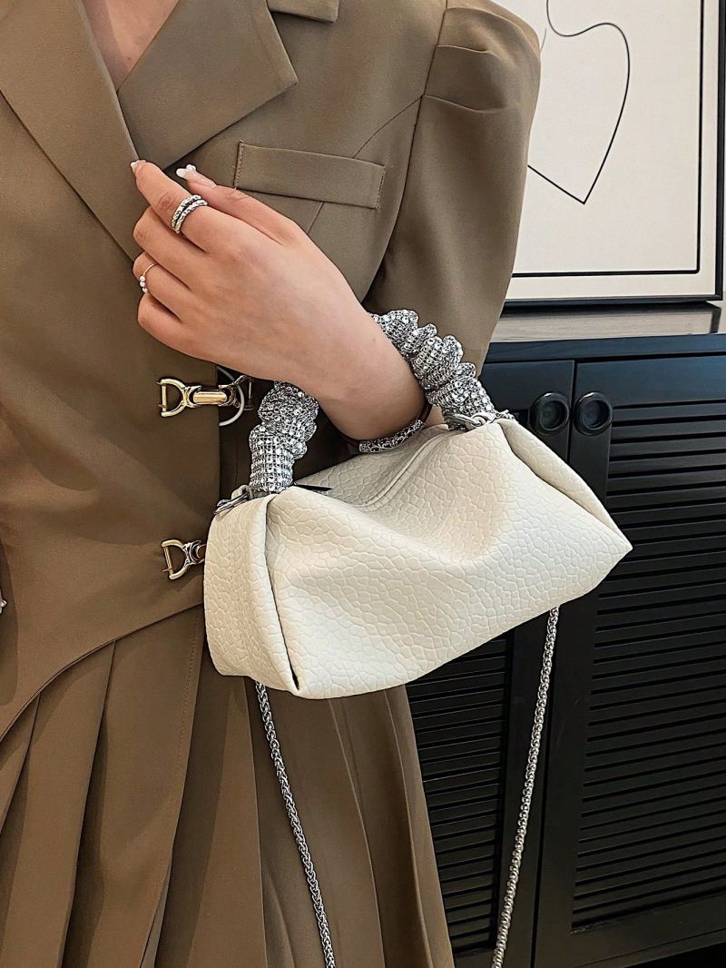 Minimalist Hobo Bag Small Rhinestone Decor Top Handle