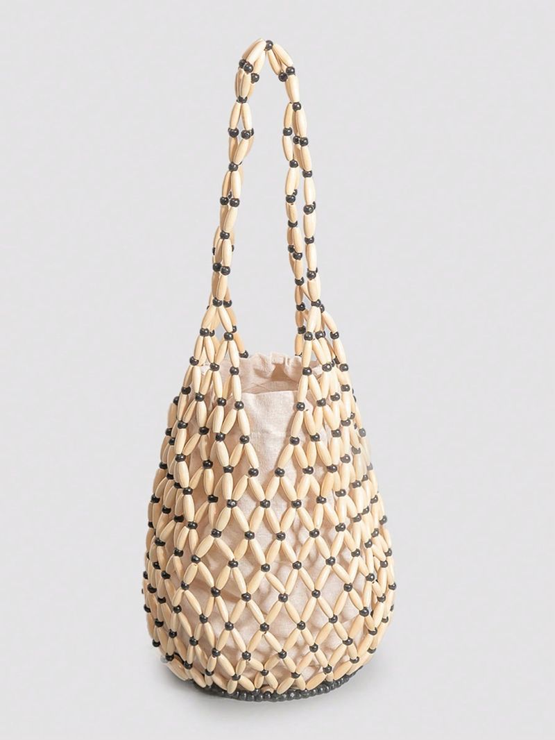 Beaded Shoulder Bag Hollow Out Design With Inner Pouch