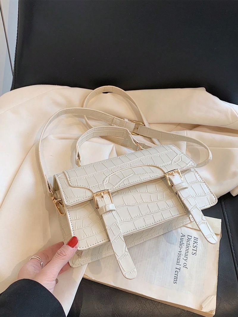 Crocodile Embossed Square Bag Small Buckle Decor Flap