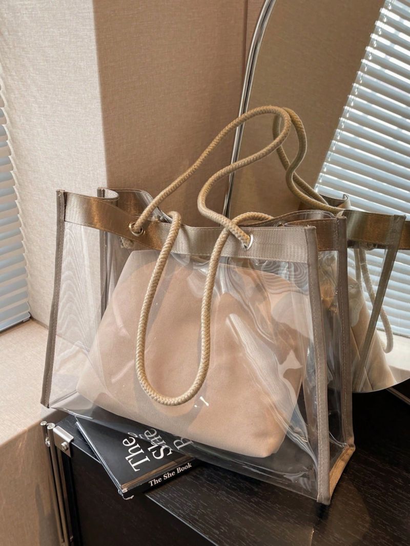 Medium Tote Bag Clear Design Double Handle With Inner Pouch