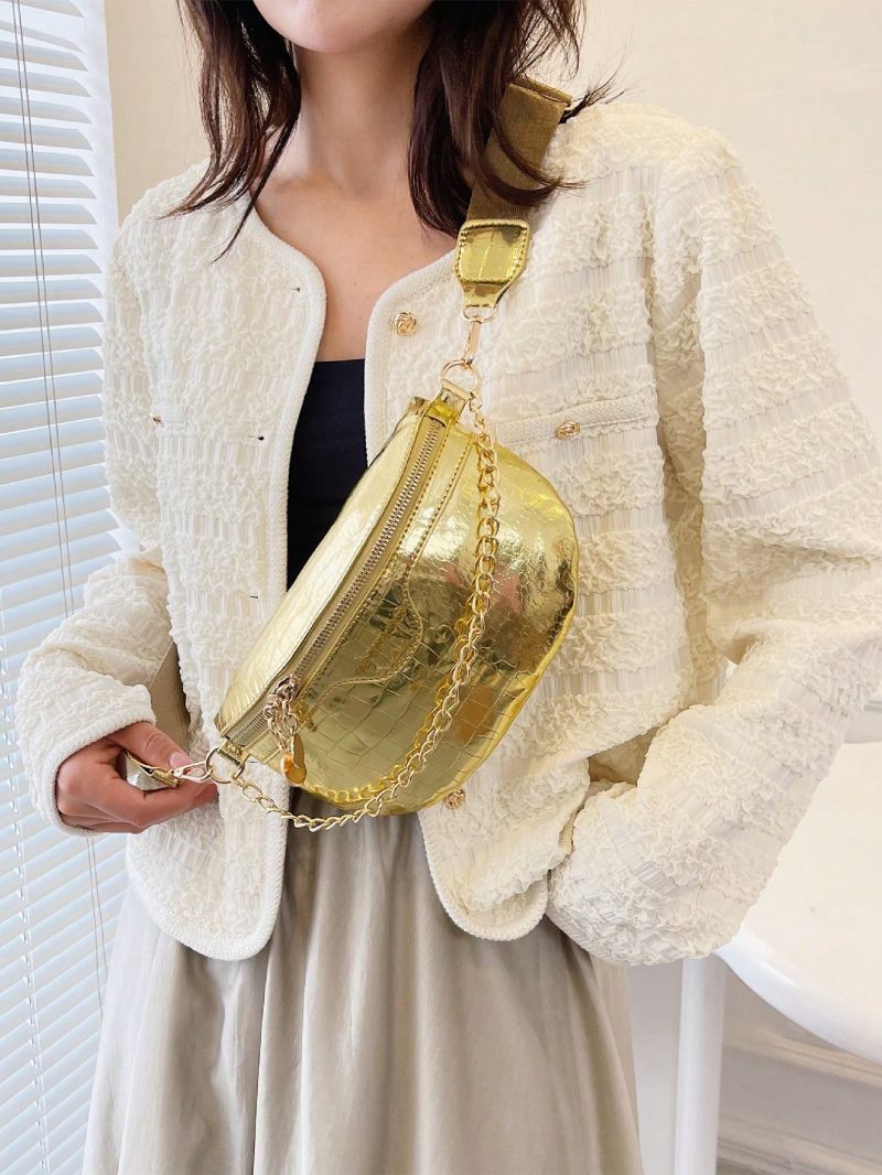 Crocodile Embossed Fanny Pack Gold Funky Chain Decor