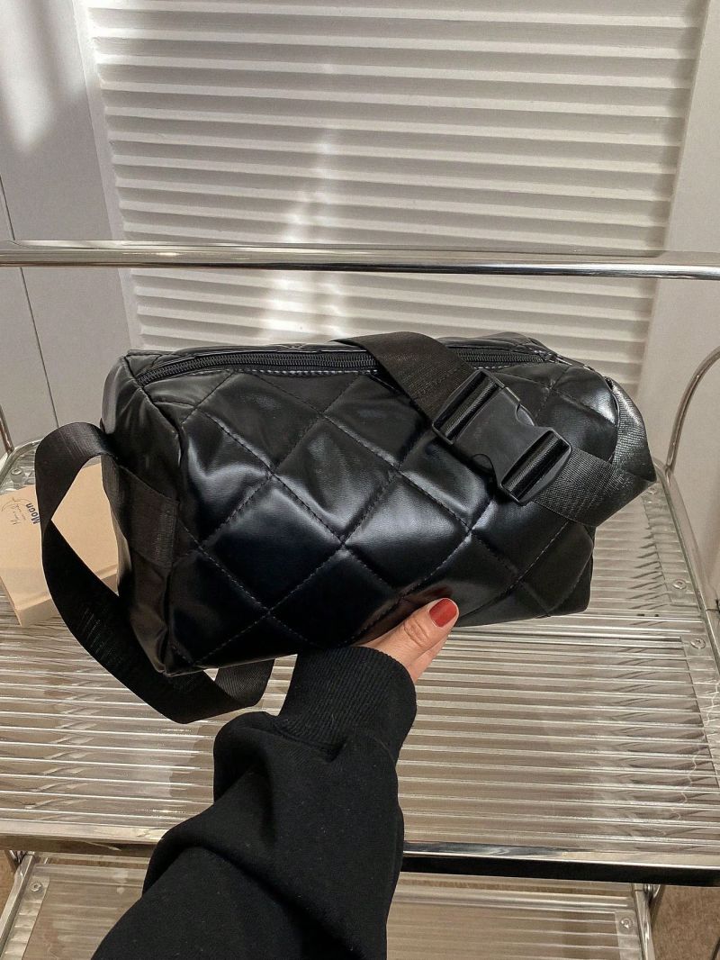 Quilted Detail Hobo Bag Release Buckle Decor Zipper