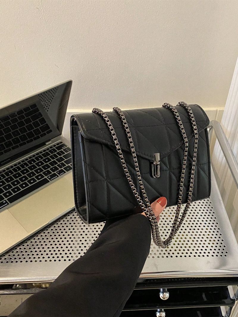 Small Square Bag Quilted Chain PU