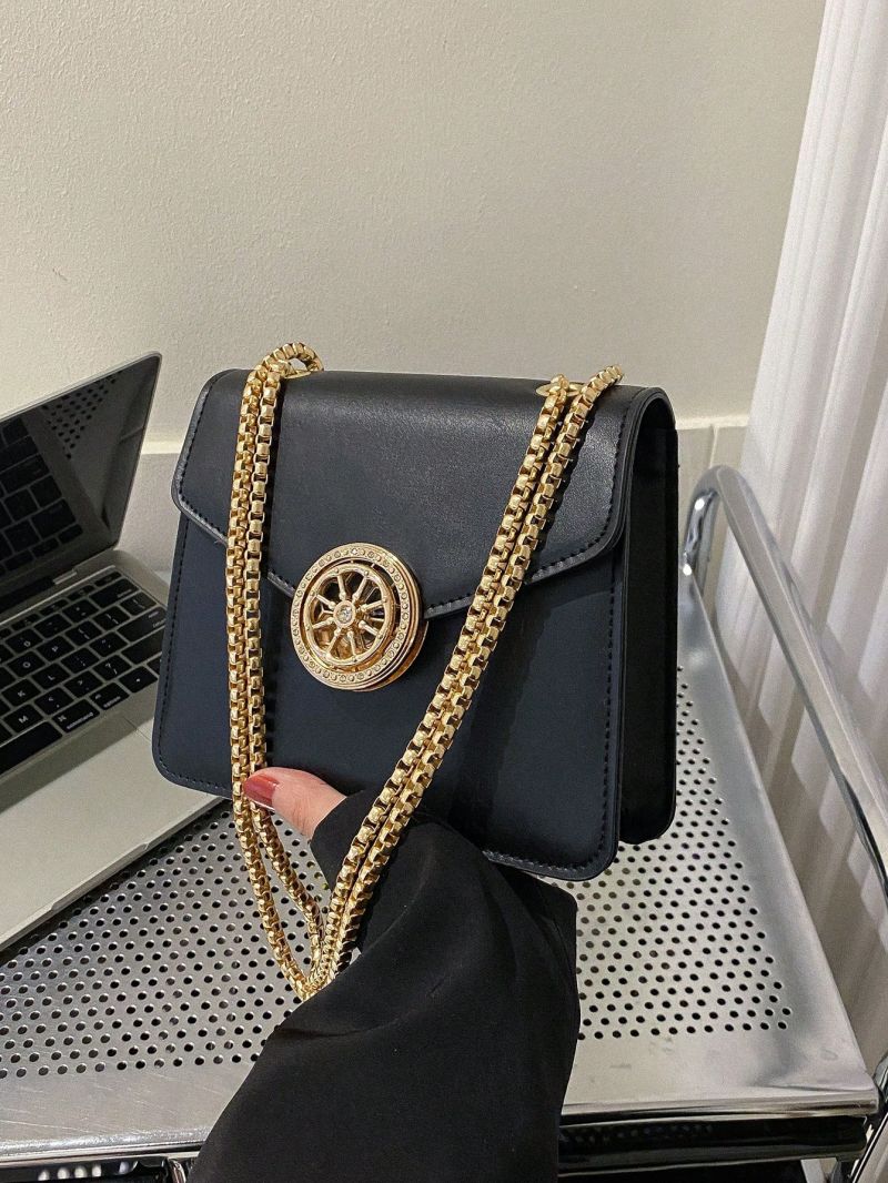 Mini Square Bag Metal Rudder Decor Chain PU