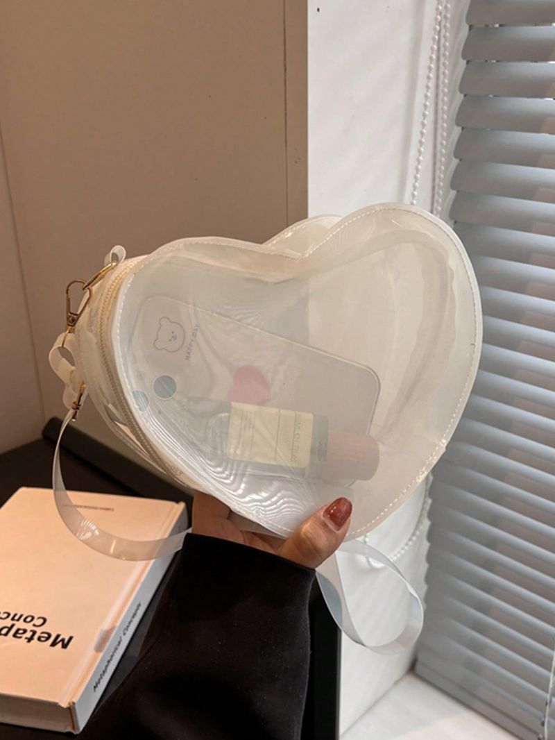 Mini Novelty Bag Heart Shaped With Zipper White Clear PVC