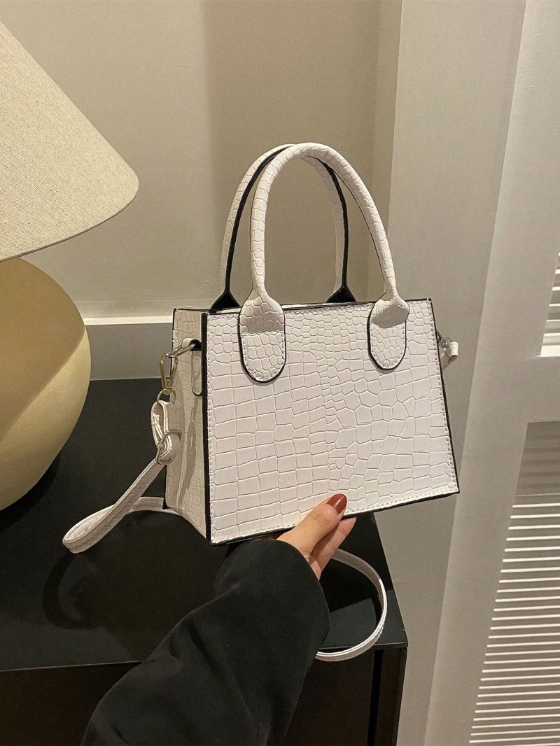 Crocodile Embossed Square Bag Double Handle Zipper PU