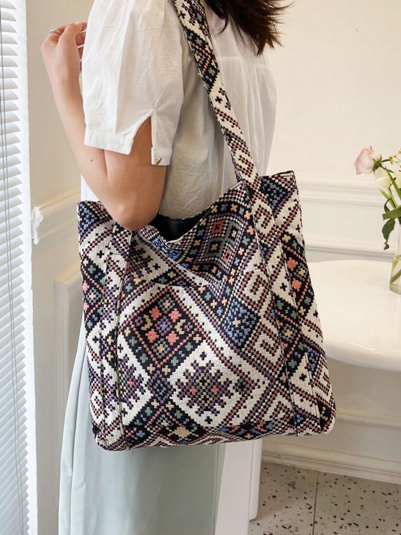 Vintage Geometric Print Shopper Bag Fashion