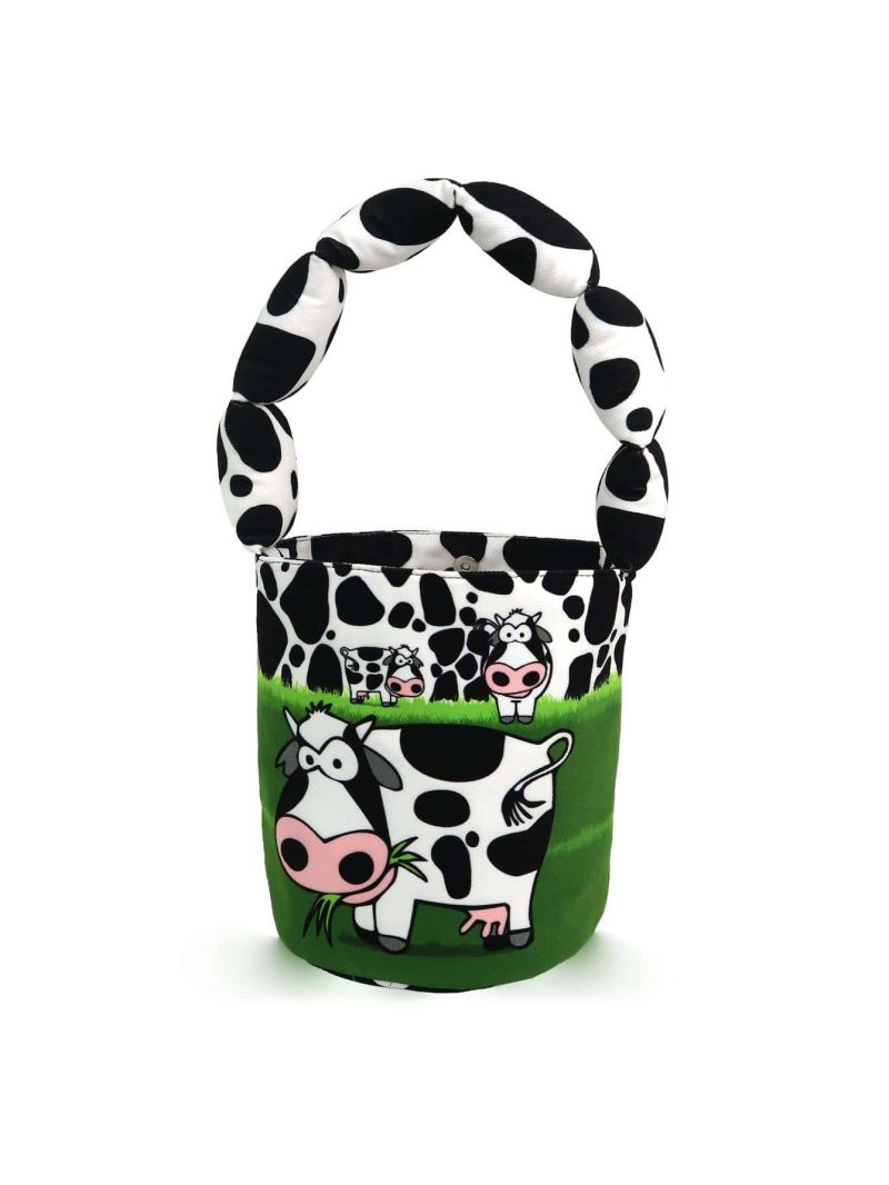 BeeGreen Cute Basket Bag for Kids,Girl,Children Party Bucket Basket Bag w  Padded Handle Candy Bucket Bags w Magnetic Buckle Collapsible Basket w 2 Inner Pouch Toy Storage Bags for Kids Cow…