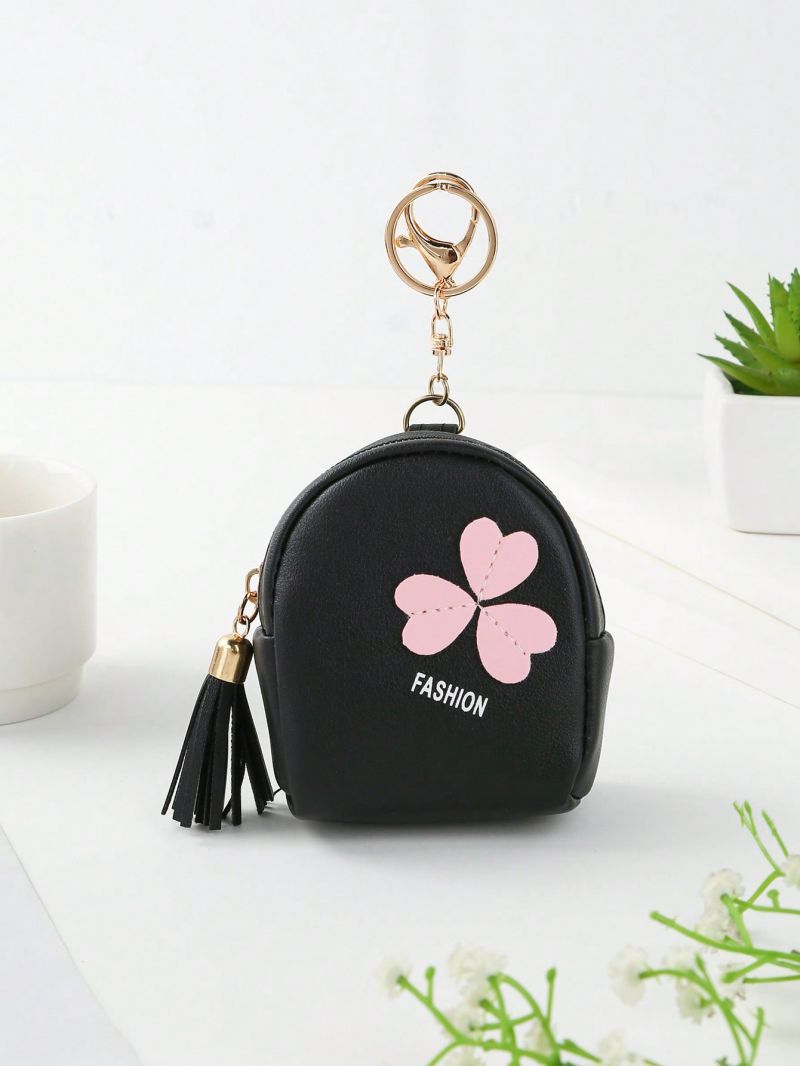 Heart Pattern Tassel Coin Purse Key Chain Money Earphone Bag Schoolbag Wallet