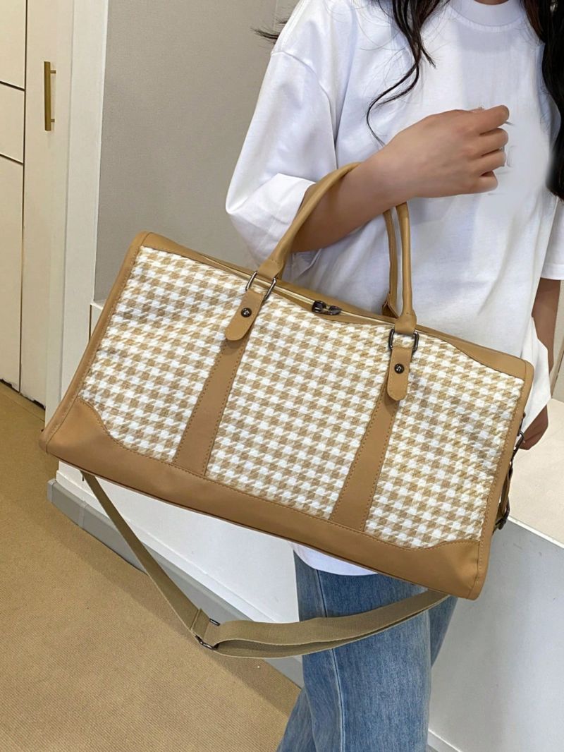 Two Tone Travel Bag Houndstooth Pattern Large Capacity