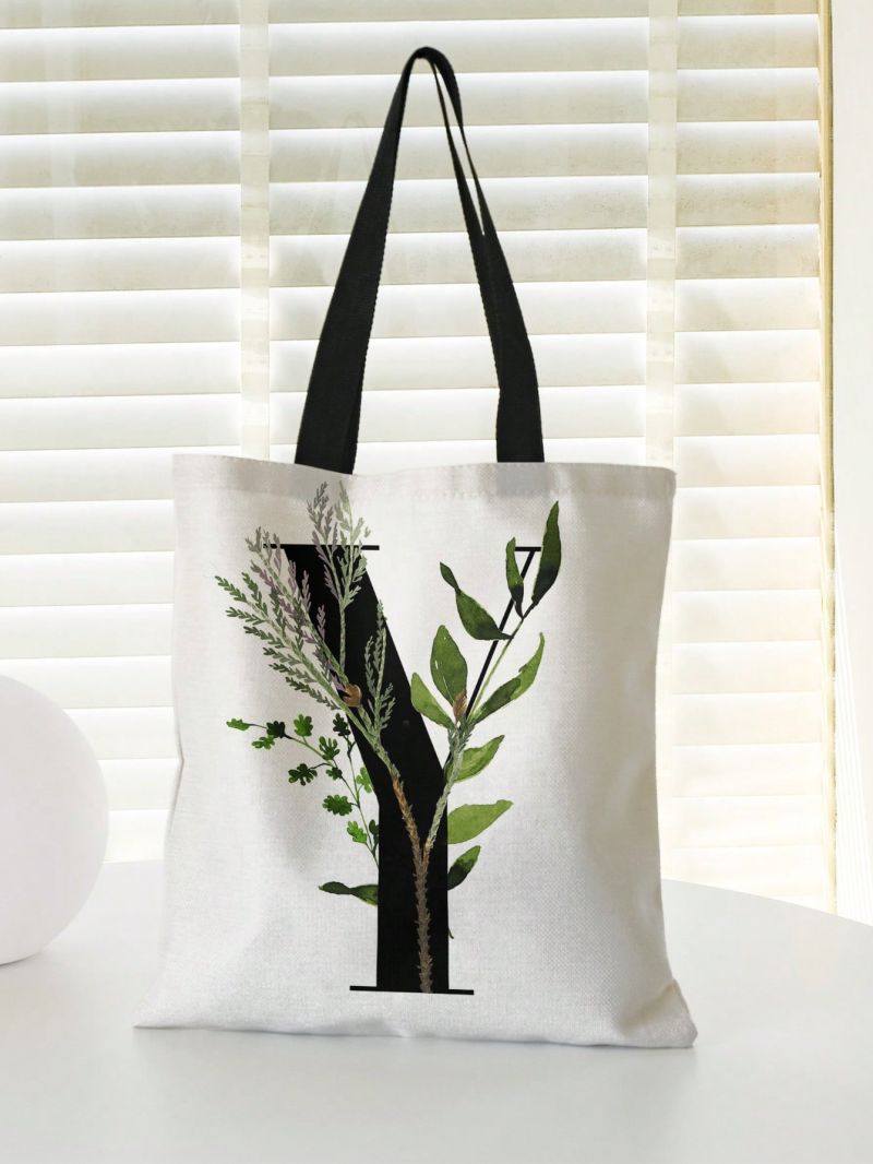 Letter & Plant Graphic Shopper Bag Small Canvas