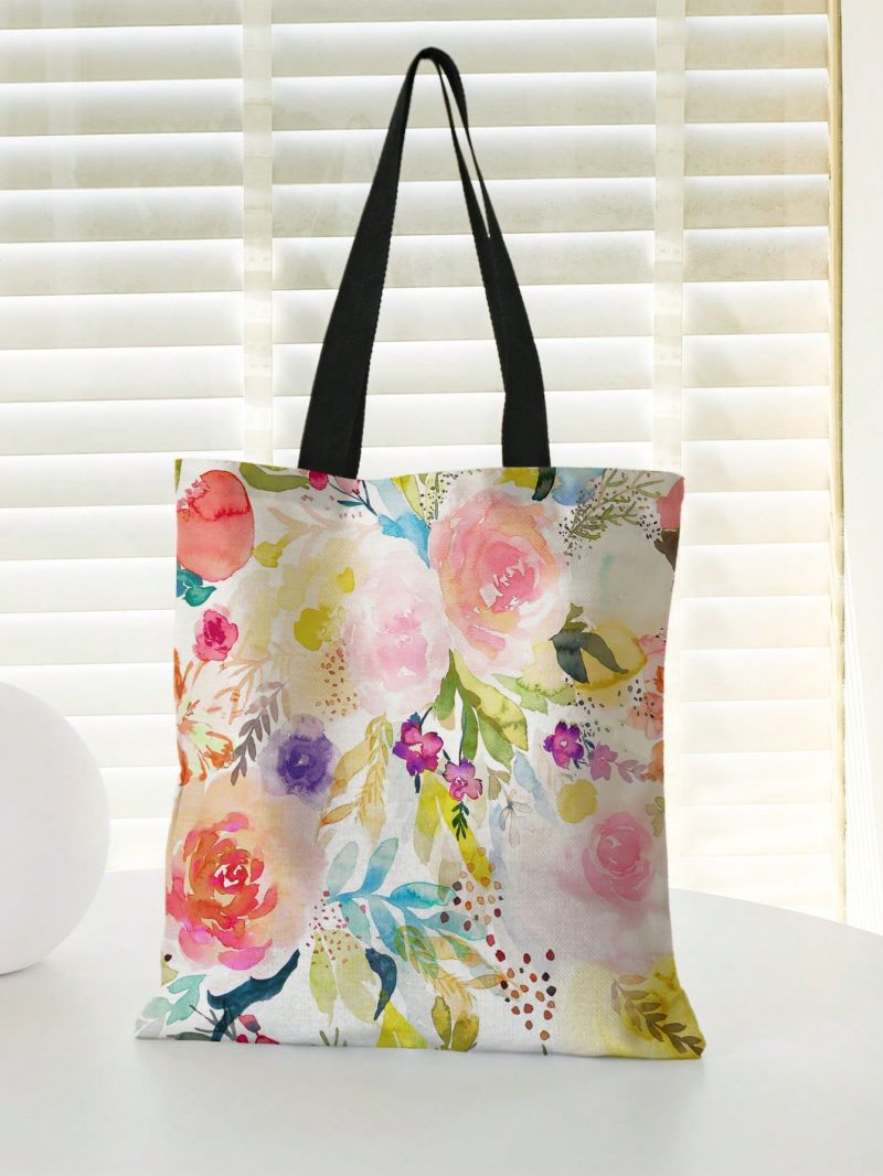 Flower Graphic Shopper Bag Small Canvas Preppy
