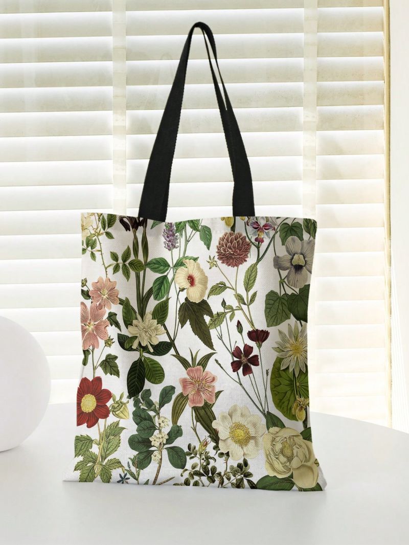 Flower Pattern Shopper Bag Double Handle Canvas