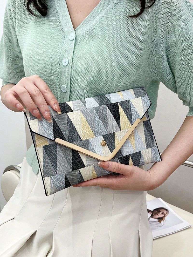 Medium Envelope Bag Colorblock Geometric Pattern Metal Decor