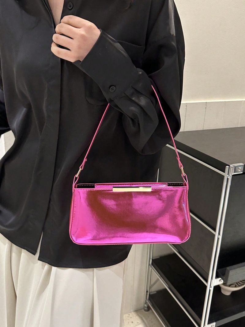 Medium Square Bag Hot Pink Metal Decor Fashionable