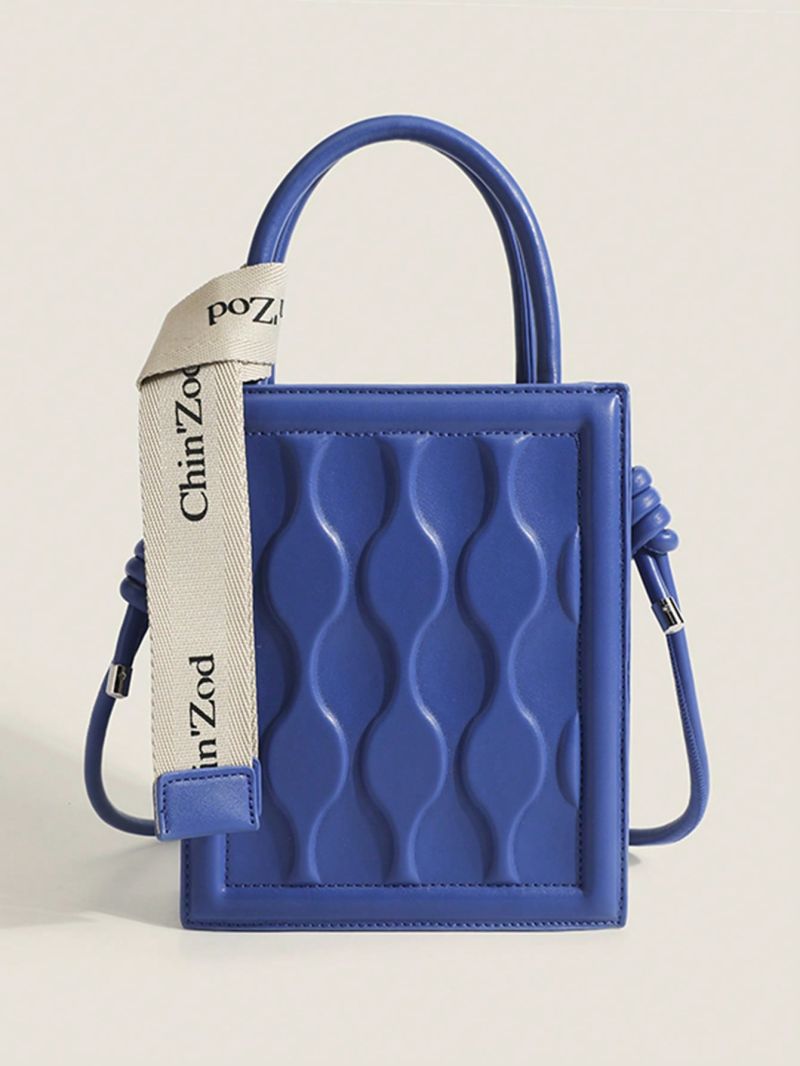 Mini Square Bag Embossed Detail Letter Tape Decor