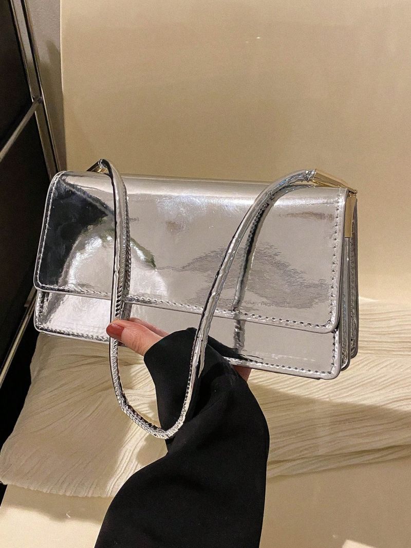 Small Baguette Bag Plain Flap PU