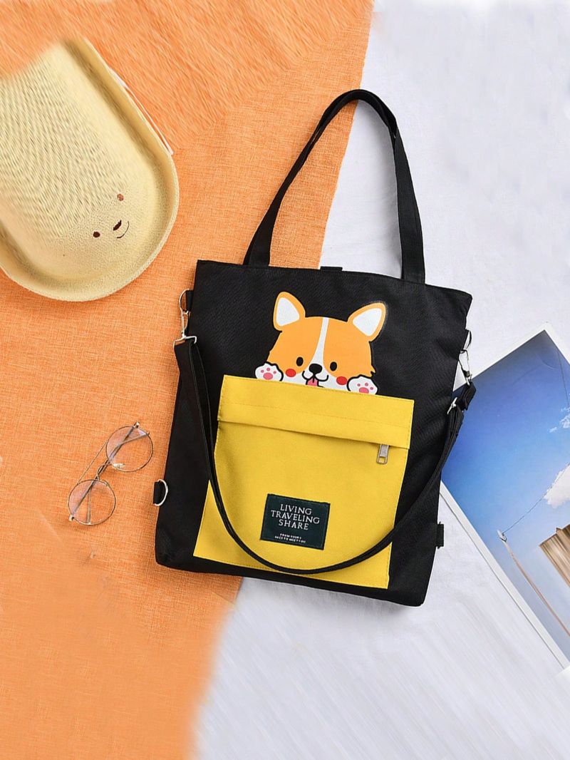 Small Shopper Bag Cartoon Dog Graphic Letter Patch Decor