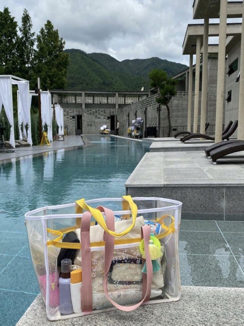 Contrast Binding Shoulder Tote Bag Tassel Decor Waterproof PVC