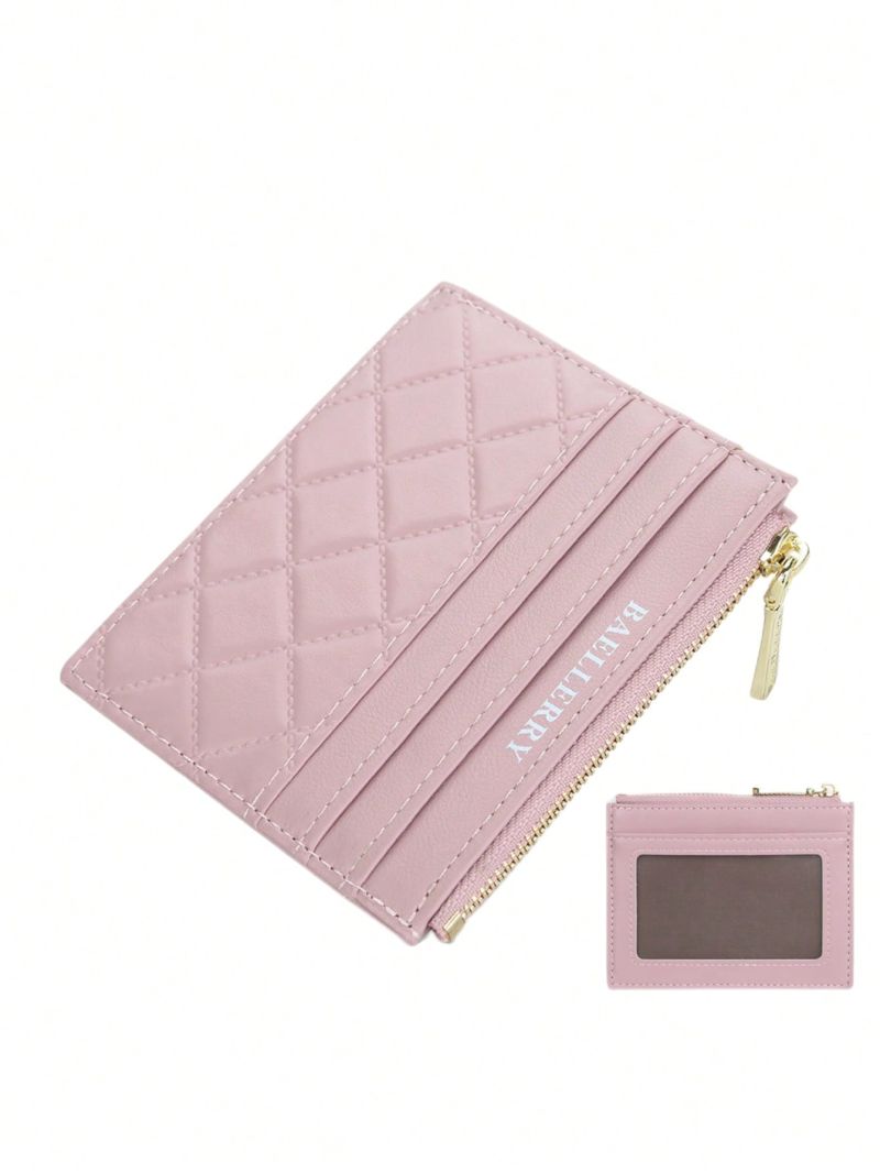 Letter Print Card Holder Quilted Zipper
