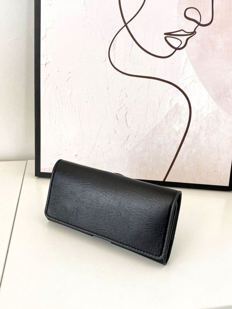 Minimalist Phone Wallet Snap Button Elegant Black