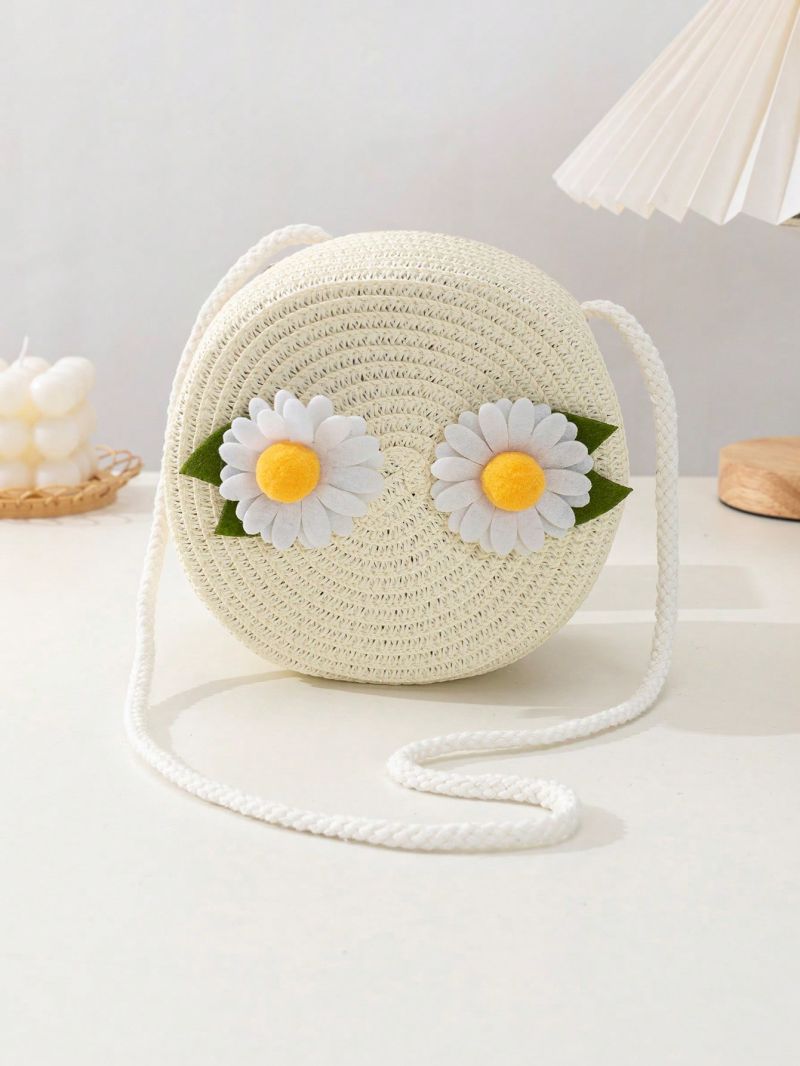 Flower Decor Straw Bag Mini Zipper Vacation