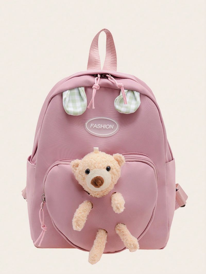 Cartoon Decor Classic Backpack Small Letter Patch Decor Pink