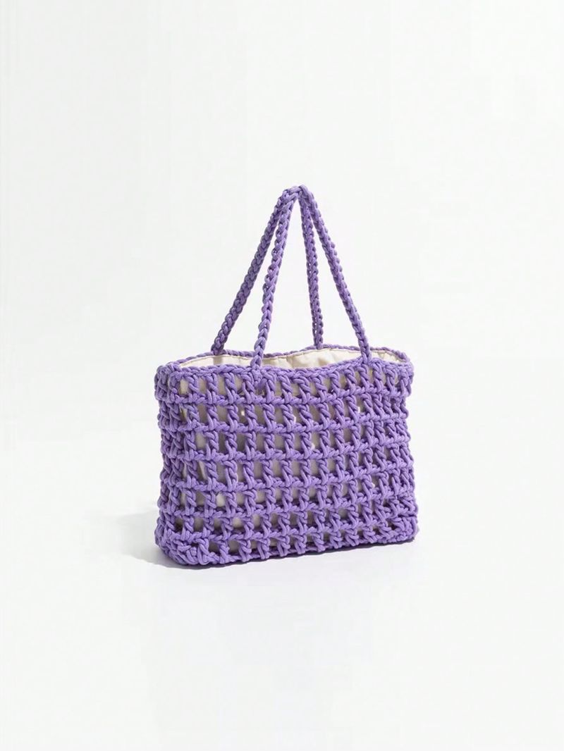 Hollow Out Design Straw Bag Double Handle Vacation Style