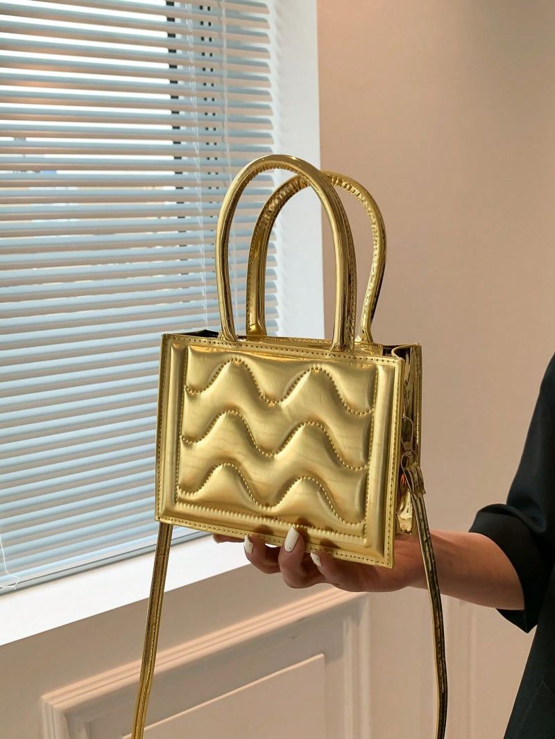 Quilted Square Bag Mini Double Handle Metallic Funky