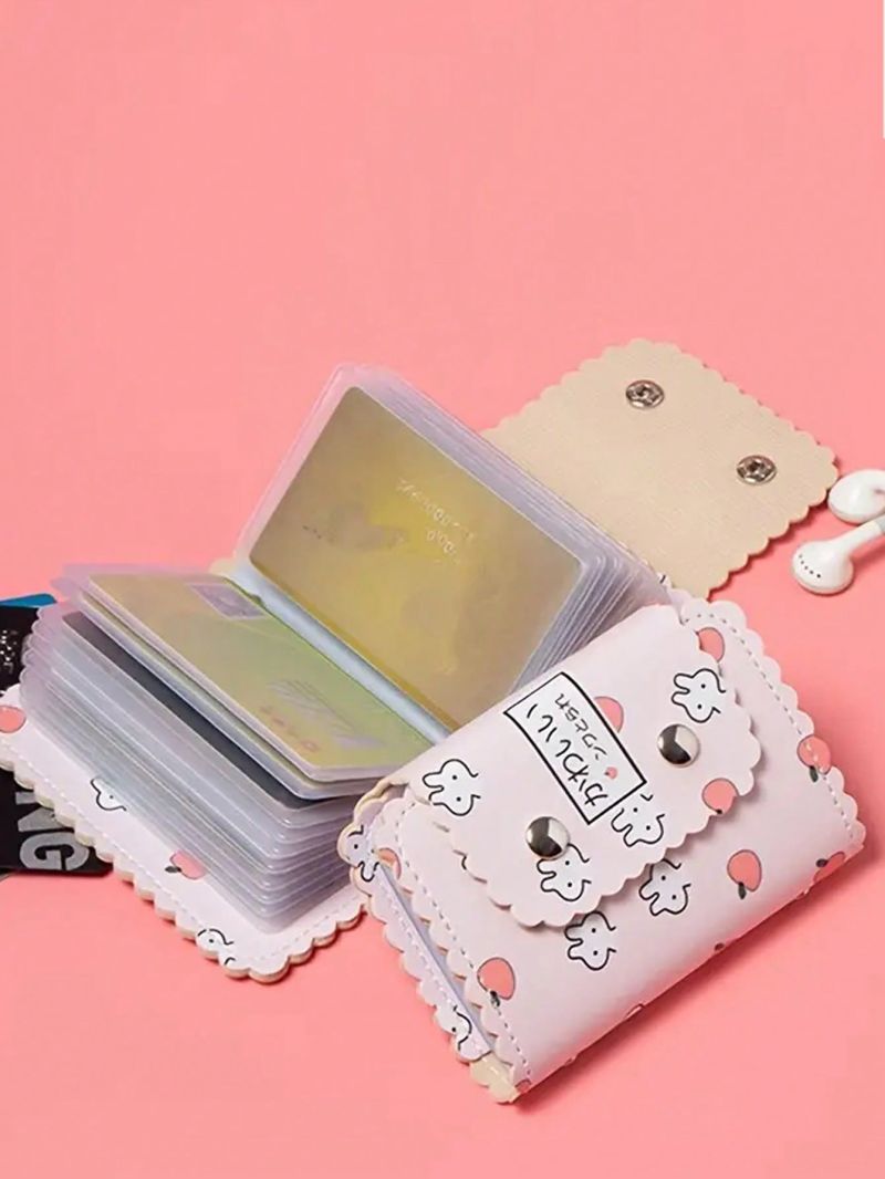 Cartoon Print Credit Card Holder, Flap Button Clutch Card Bag, Casual Purse With Multi Card Slots