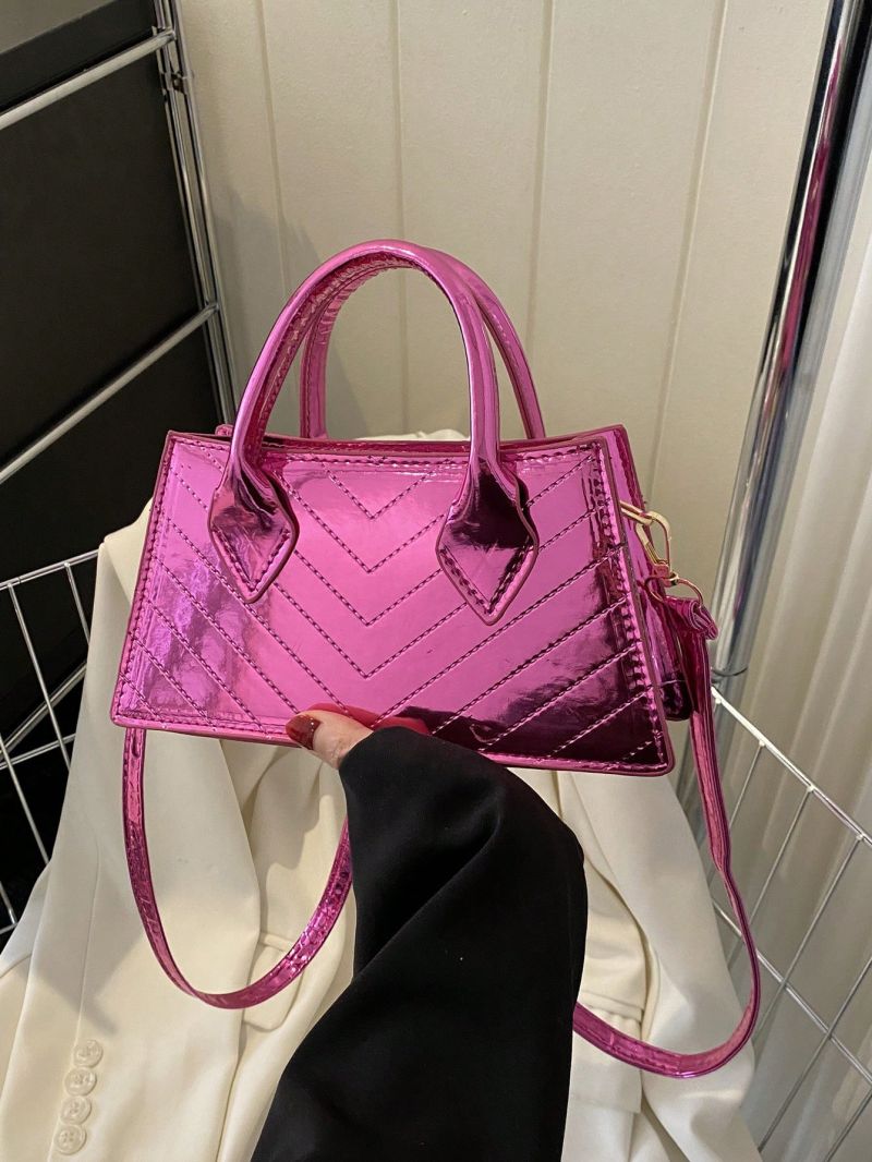 Chevron Pattern Baguette Bag Hot Pink Fashionable
