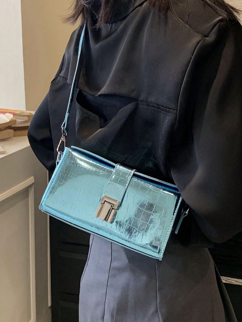 Mini PU Square Bag Crocodile Embossed Adjustable Strap