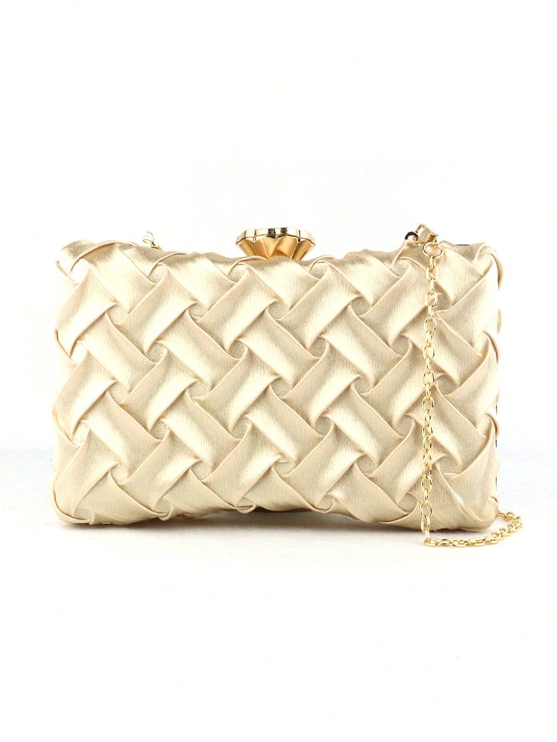 Mini Satin Box Bag Rhinestone Decor Braided Detail Chain, Perfect Bride Purse For Wedding, Prom & Party Events